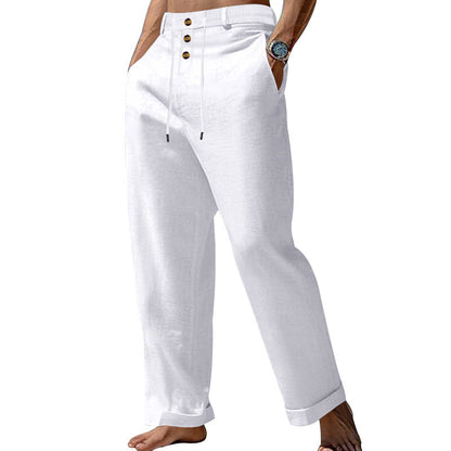 Herren Leinenhose Lässig Bequem mit Kordelzug und Taschen