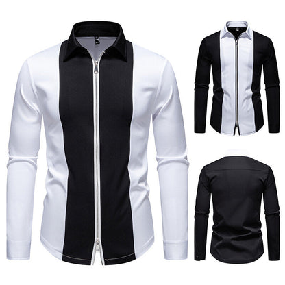Herren Langarmshirt Modern Stehkragen Kontrastpaspel Trendy