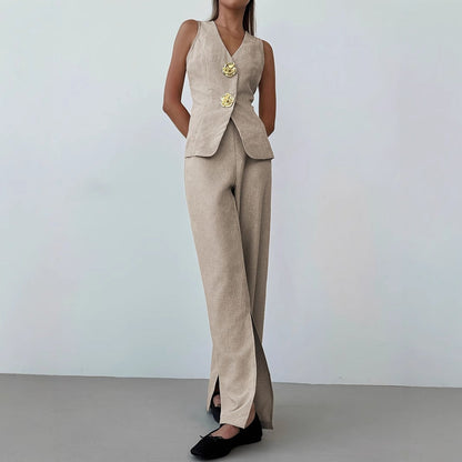 Damen Business Ensemble Blazer Ärmellos mit Weite Hosen - BerlinGlamour