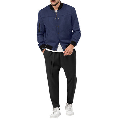 Herren Lederjacke Soft Wildleder Bomberjacke mit Taschen