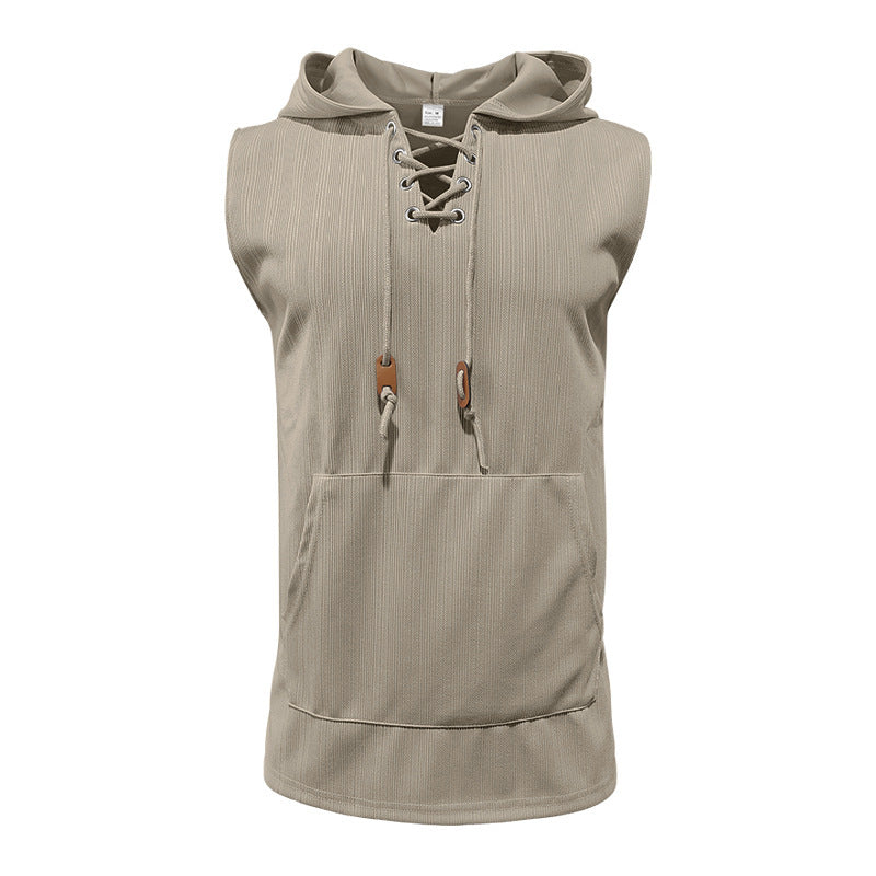 Herren Kapuzen-Shirt Ärmellos Schnürung Modern Sportlich