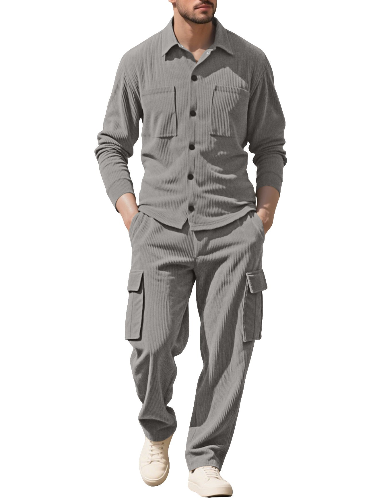 Herren Cargo-Set Strukturiert Jacke Hose Outdoor