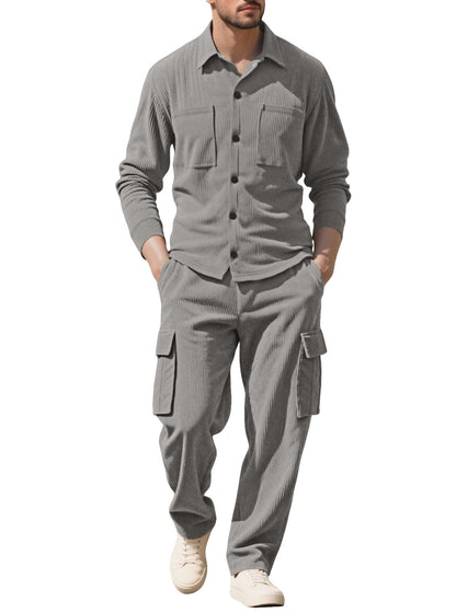 Herren Cargo-Set Strukturiert Jacke Hose Outdoor