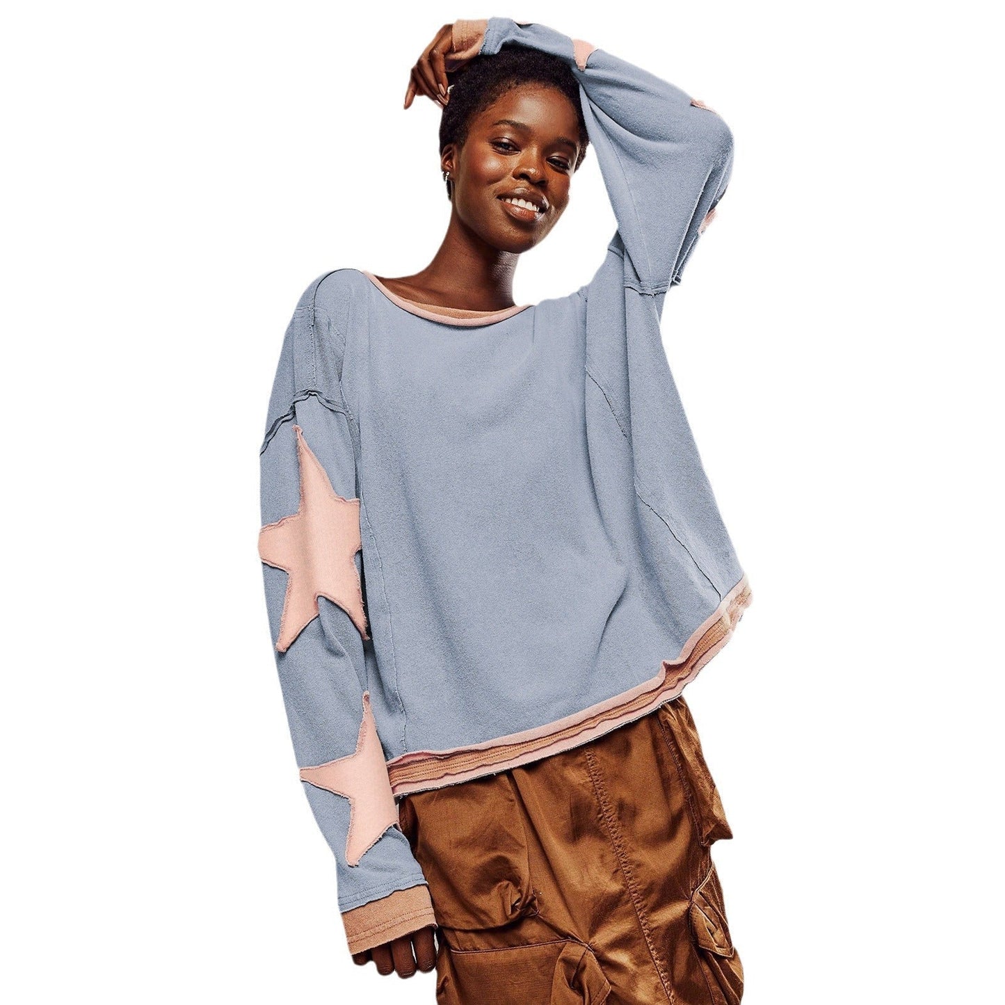 Damen Sweatshirt Lässig Gestreift Mit Sternen