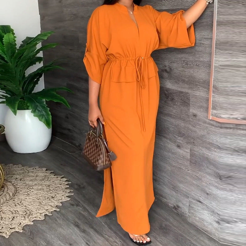 Damen Maxikleid Elegant Weit Ärmel Tailliert