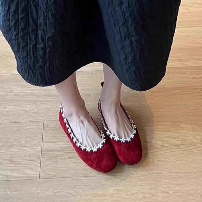 Damen Ballerinas mit Blumenmuster aus Wildleder