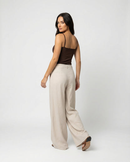 Leinenhose Damen Sommer Leicht Weitbein Plissiert