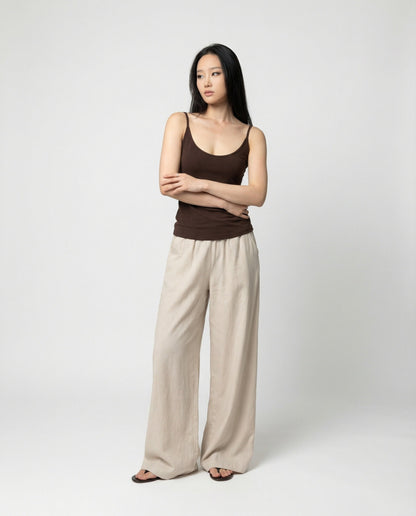 Leinenhose Damen Sommer Leicht Weitbein Plissiert