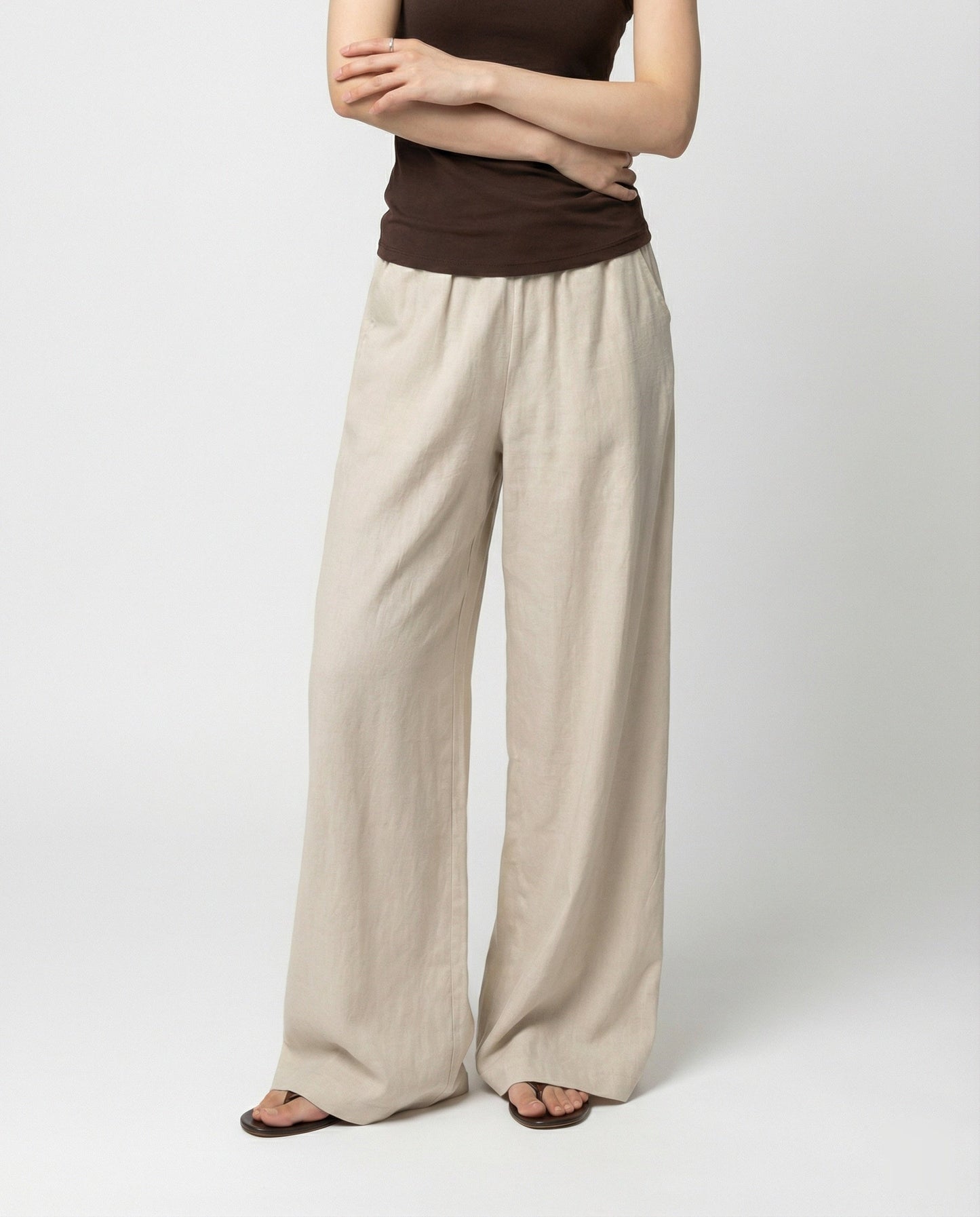 Leinenhose Damen Sommer Leicht Weitbein Plissiert - BerlinGlamour