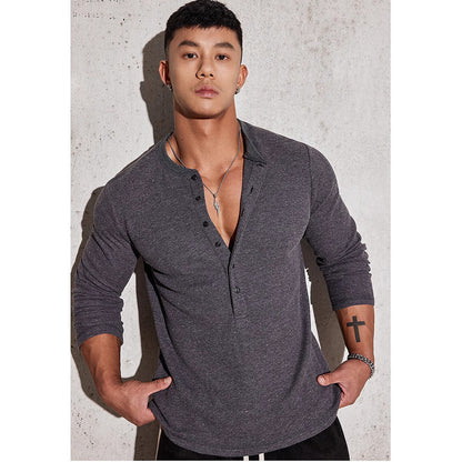 Herren Langarmshirt Modern Strukturiert Knöpfe Berlin Style