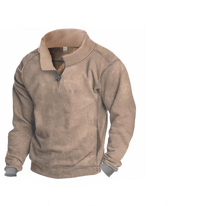 Herren Fleece Pullover Reißverschluss Kontrastkragen Modern