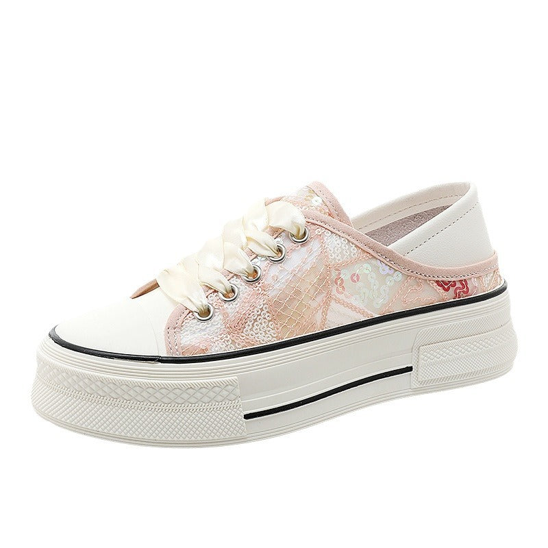 Damen Plateausneaker Glitzer Pailletten Schnürsenkel Modisch
