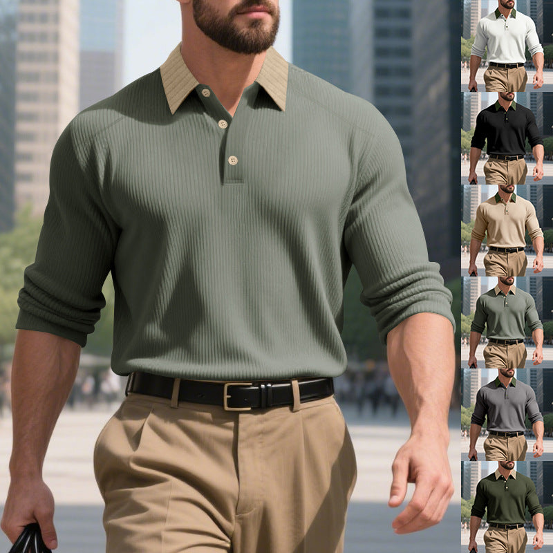Herren Poloshirt Elegantes Strukturdesign Stehkragen Knopfleiste Modern - BerlinGlamour