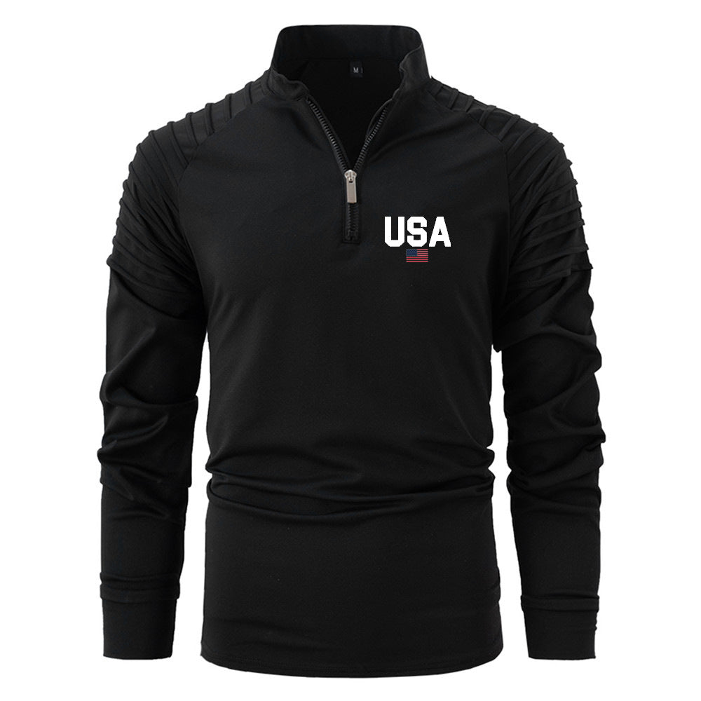 Herren Pullover Funktionsshirt Stehkragen Ripp Ärmel Sportlich