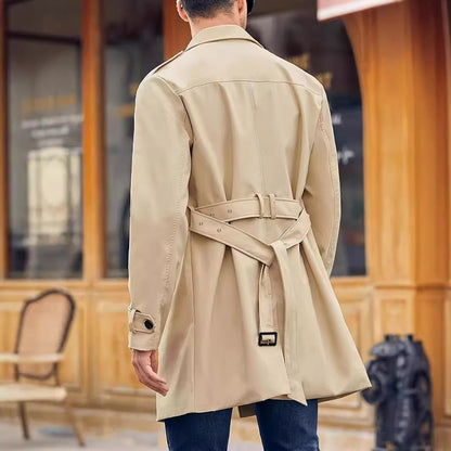 Herren Trenchcoat Klassisch Doppelreißverschluss Große Taschen