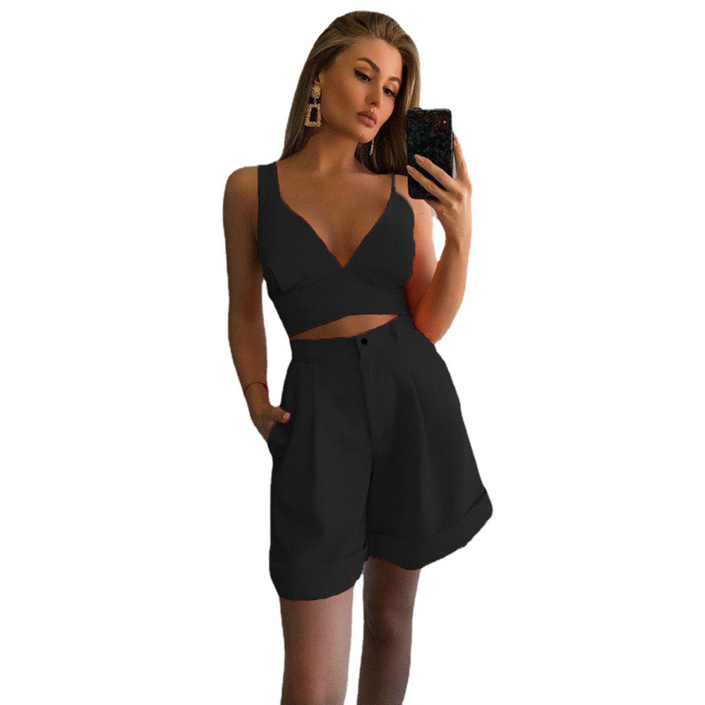 Damen Sport Set Crop Top Shorts Fitness