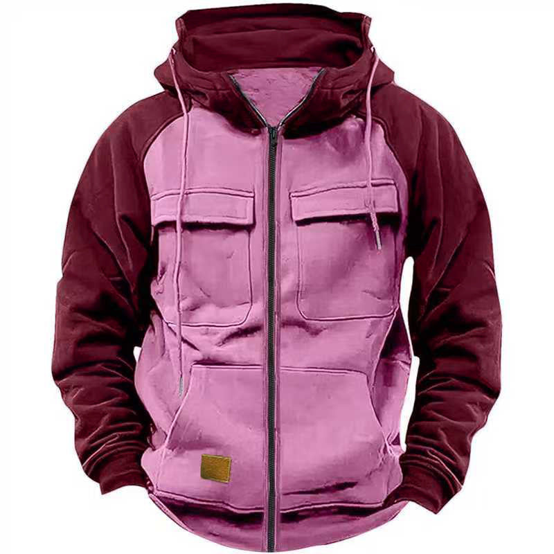 Herren Fleecejacke Kapuze Taschen Outdoor Warm