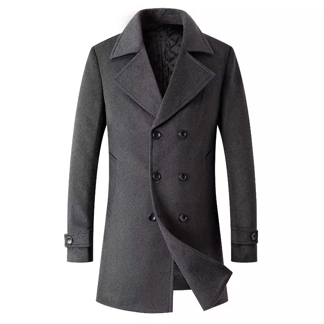 Herren Mantel Doppelknopf Eleganter Wintermantel Schwarz