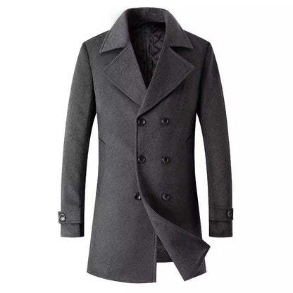 Herren Mantel Doppelknopf Eleganter Wintermantel Schwarz
