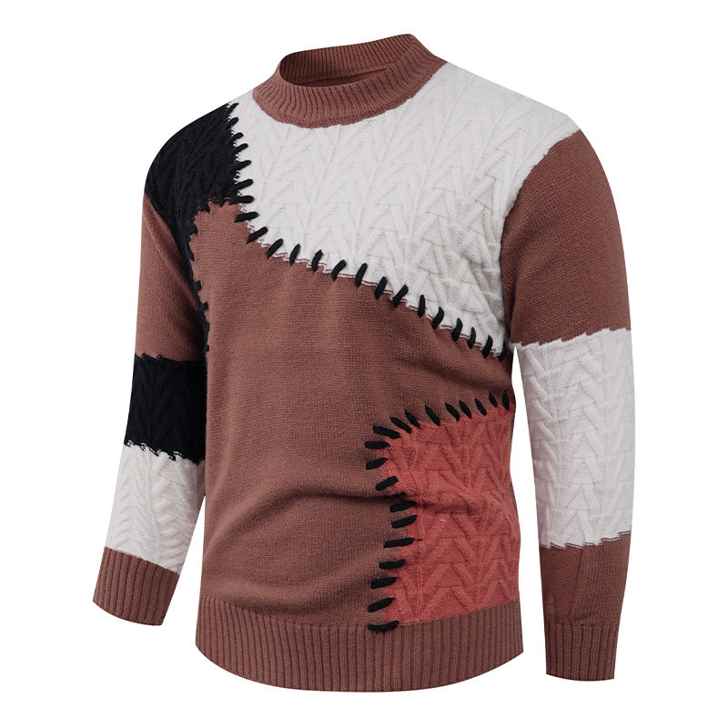 Herren Strickpullover Patchwork Design Modern Urban