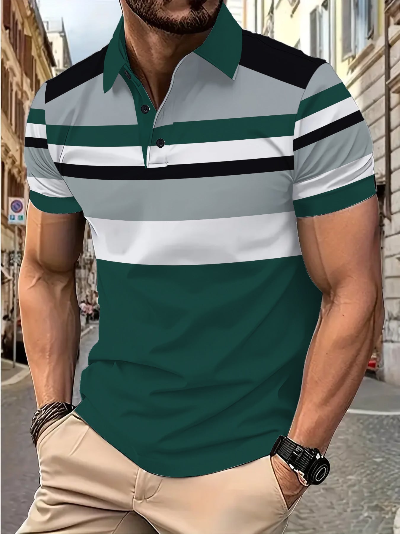Herren Poloshirt Streifenmuster Modern Style
