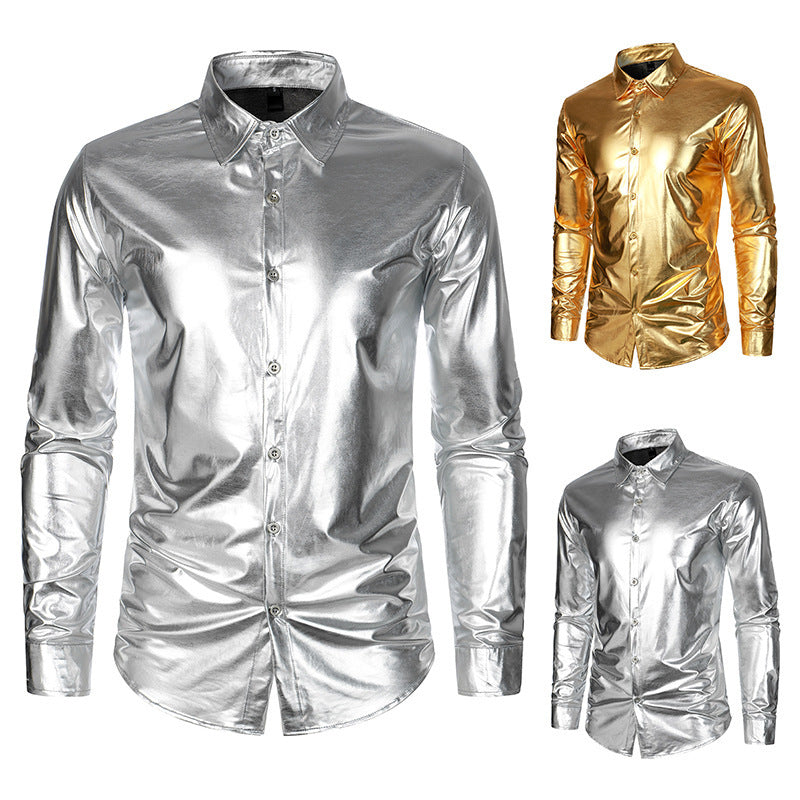 Herren Metallic Hemd Glitzer Oberhemd Party