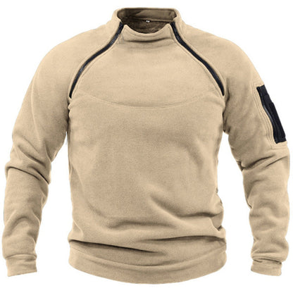 Herren Fleece Pullover Reißverschluss Taschen Warm