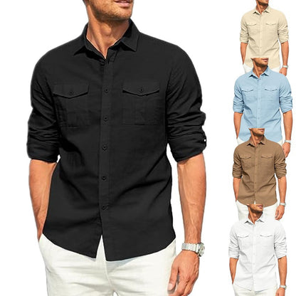 Herren Langarmhemd Praktisch mit Brusttasche Modern