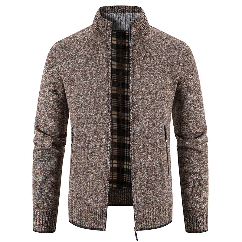 Herren Strickjacke Warm mit Reißverschlusstaschen und Hochkragen
