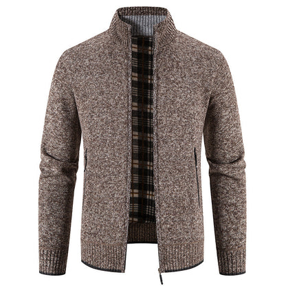 Herren Strickjacke Warm mit Reißverschlusstaschen und Hochkragen