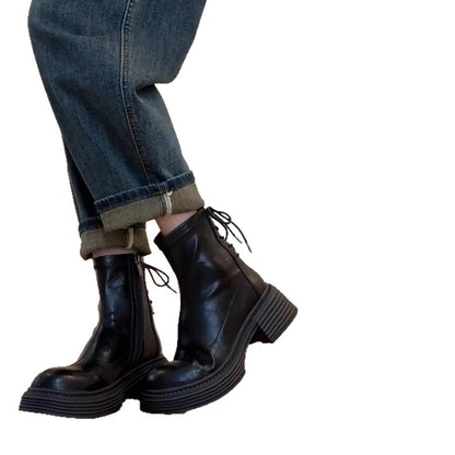 Damen Ankle Boots Stilvolle Blockabsatz Schuhe Mit Reißverschluss