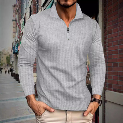 Herren Langarmshirt Sportlich Lässig Reißverschluss - BerlinGlamour