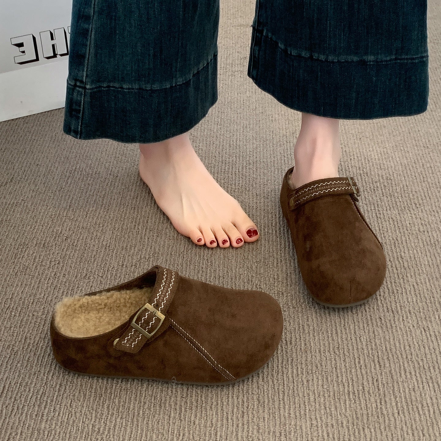 Damen Clogs Warm Bequem Schnalle Modisch