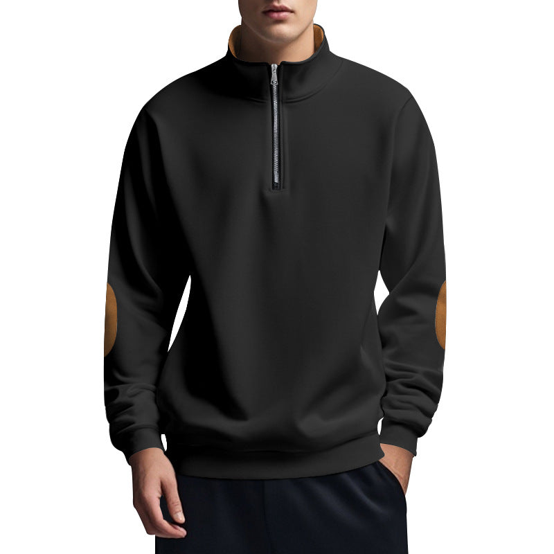 Herren Sweatshirt mit hochwertigem Stehkragen und eleganten Lederakzenten BerlinGlamour.