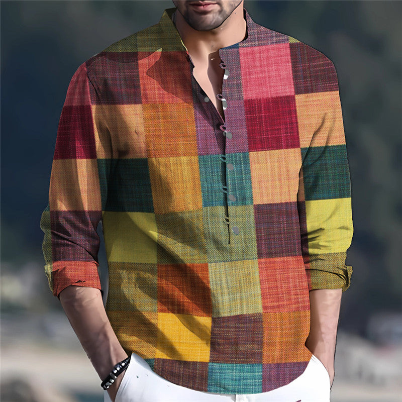 Herren Langarmhemd Patchwork Design Modern Berlin Style