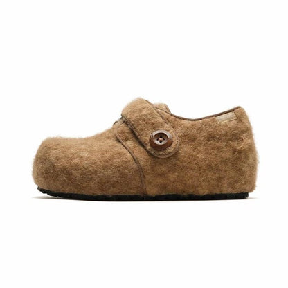 Damen Lederschuhe Bequem Knöpfel Detail Modern