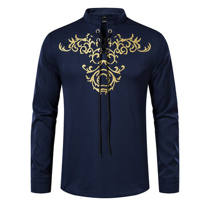Herren Langarmshirt Asiatisch Modern Schnürung Design