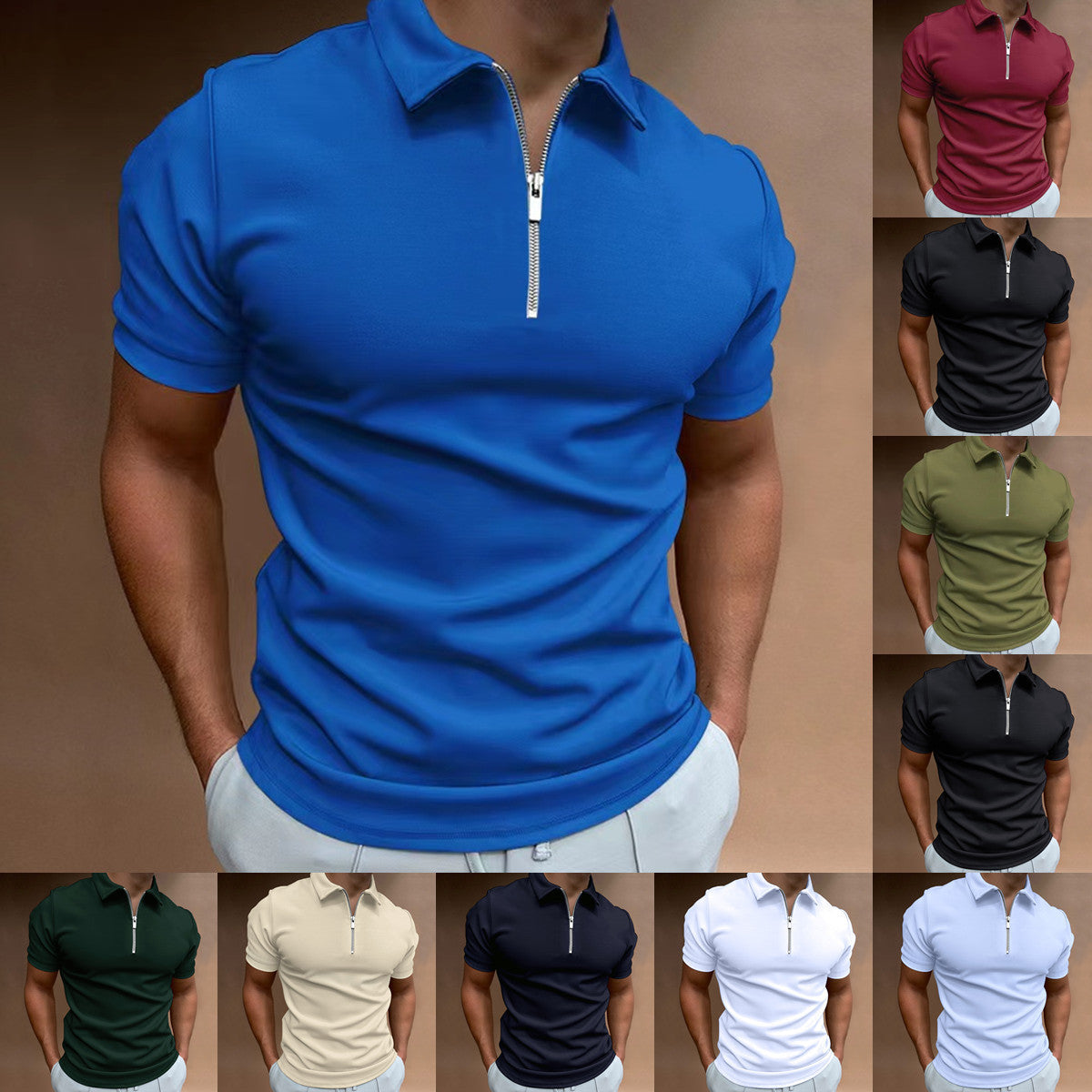 Herren Poloshirt Modern Stehkragen Reißverschluss Slim Fit - BerlinGlamour