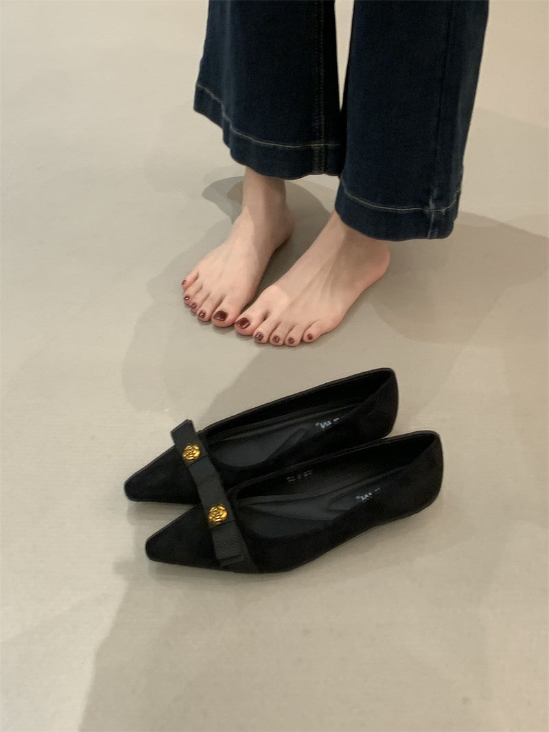 Damen Ballerinas Wildleder Schleife Elegant