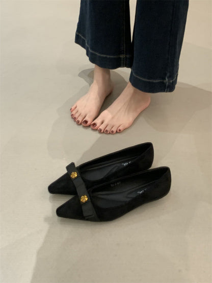 Damen Ballerinas Wildleder Schleife Elegant