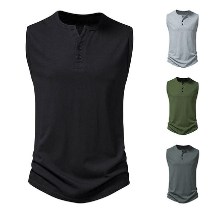 Herren Henley-Shirt Ärmellos Modern Knopfdesign Slimfit