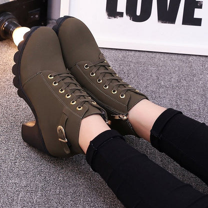 Damen Stiefeletten Blockabsatz Schnürstiefeletten Wintermode