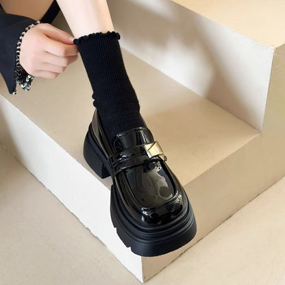 Damen Plateau Loafers Komfortabel Elegant Schwarz