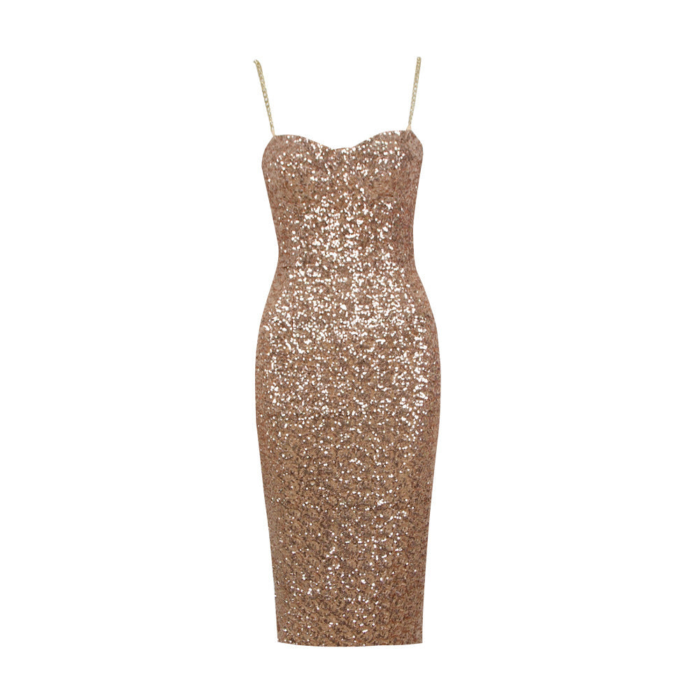 Midi-Kleid Glänzend Reißverschluss Abendkleid Elegant