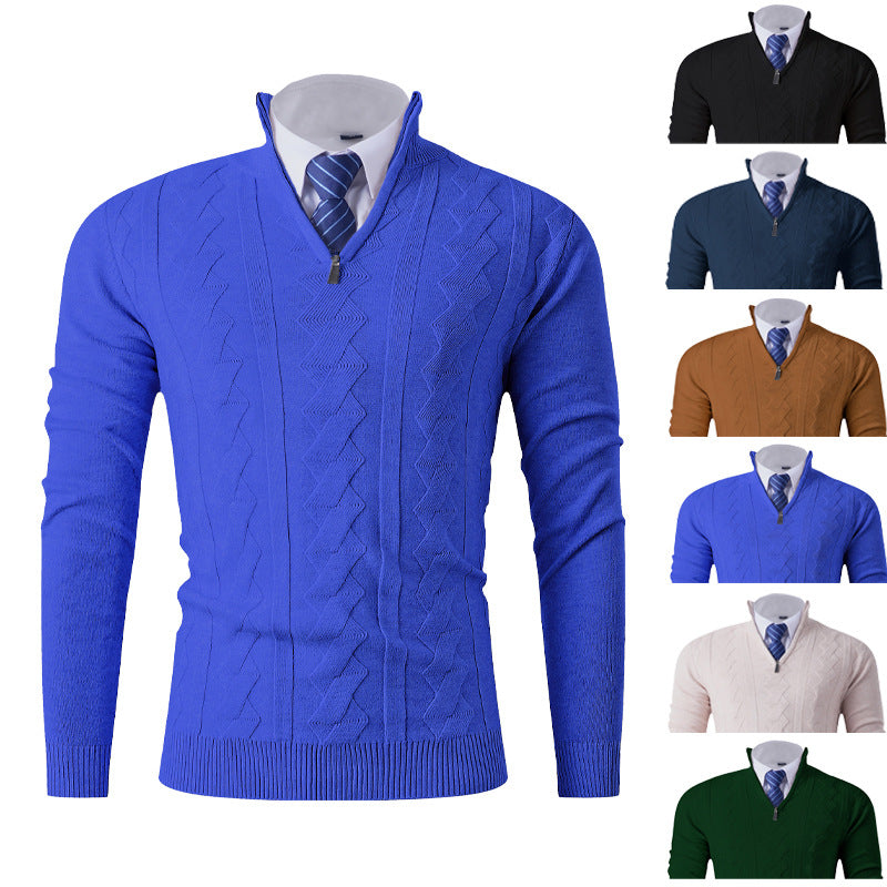 Herren Stehkragenpullover Eleganter Struktur-Zipper - BerlinGlamour