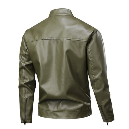 Herren Lederjacke Modern Slim Fit Kunstleder Schwarz