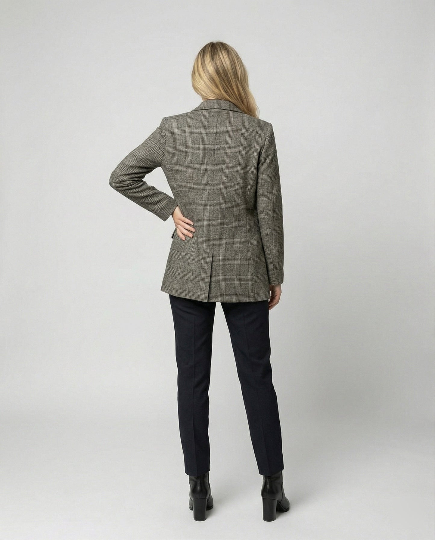 Damen Blazer Weit Geschnitten Karo Modern Eingriffstaschen