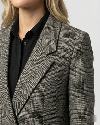 Damen Blazer Weit Geschnitten Karo Modern Eingriffstaschen