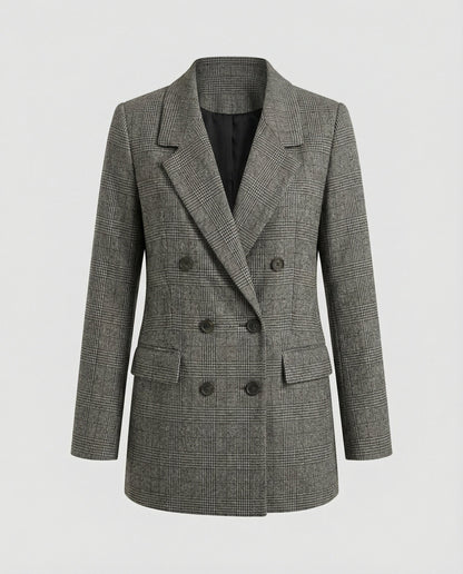 Damen Blazer Weit Geschnitten Karo Modern Eingriffstaschen