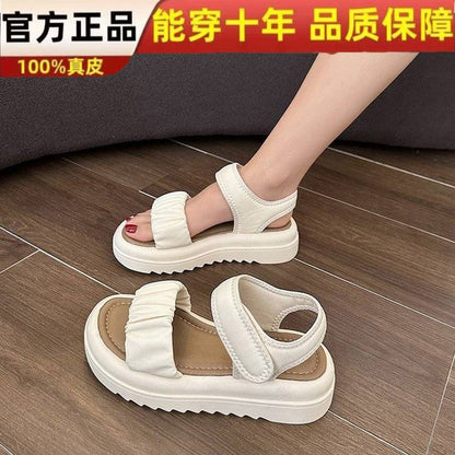 Damen Sandalen Riemchen Komfort Schuhe mit Falten-Design Modern